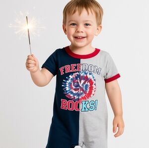Celebrate Patriotic Freedom Rocks! Romper 24M Red White Blue Graphic One-Piece B